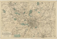 Antique Map of Manchester & Environs, Victorian Industrial Lancashire Map, 1885