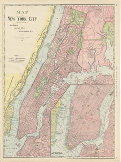 Antique Map of Manhattan, New York City, with Central Park, Rand McNally, 1899