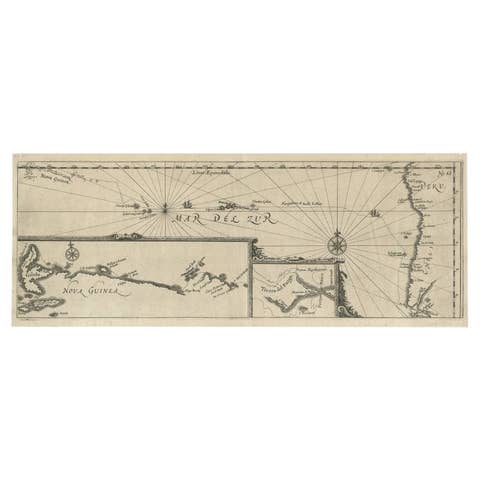 Antique Map of Mar del Sur, Chile, Peru, New Guinea and Tierra del Fuego, 1621