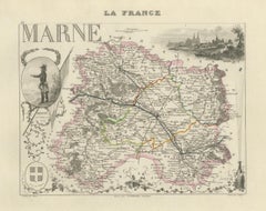 Antique Map of Marne, France – Engraved by Levasseur, 1850s
