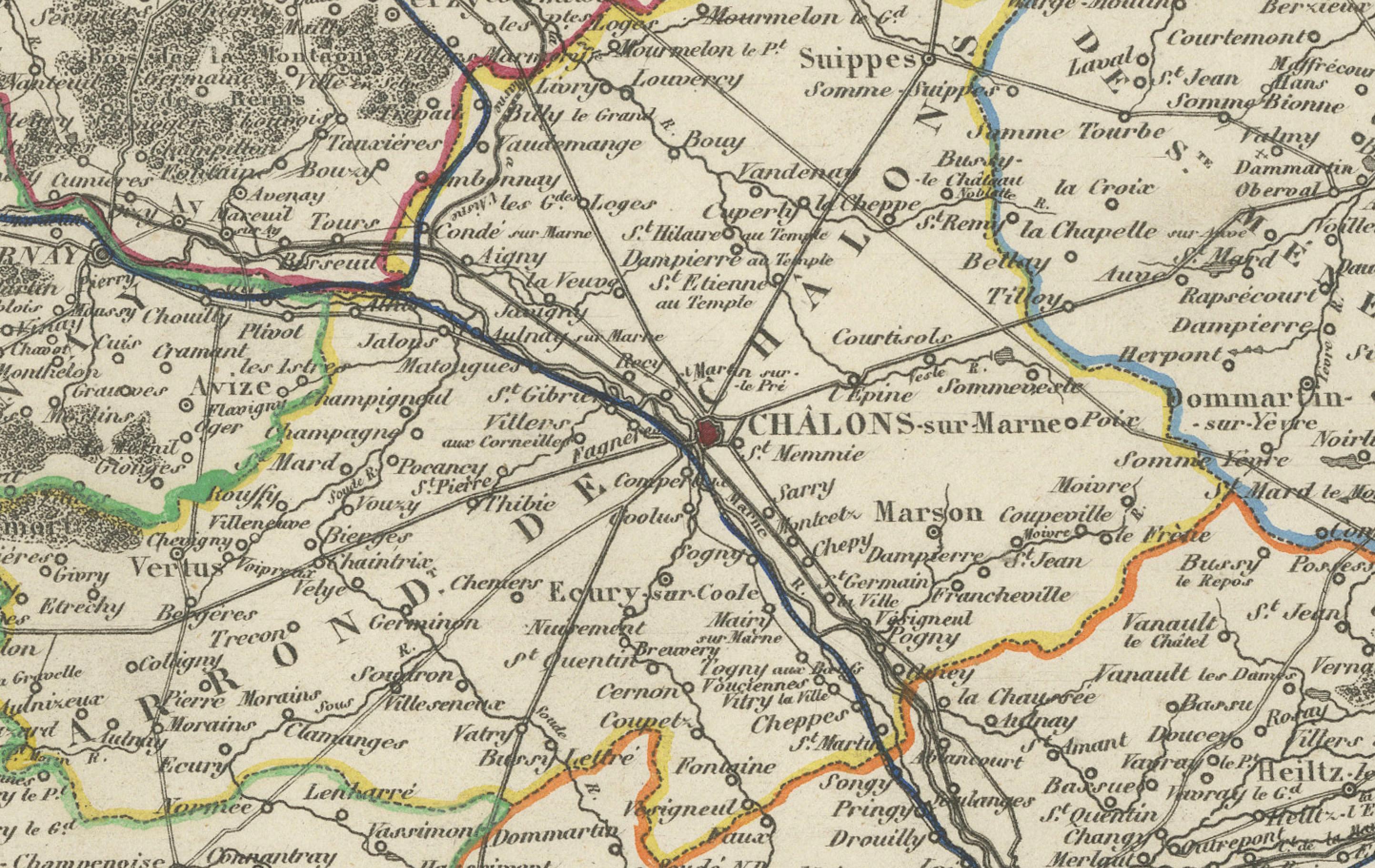 Carte ancienne de la Marne, France - Gravée par Levasseur, 1850s Bon état - En vente à Langweer, NL