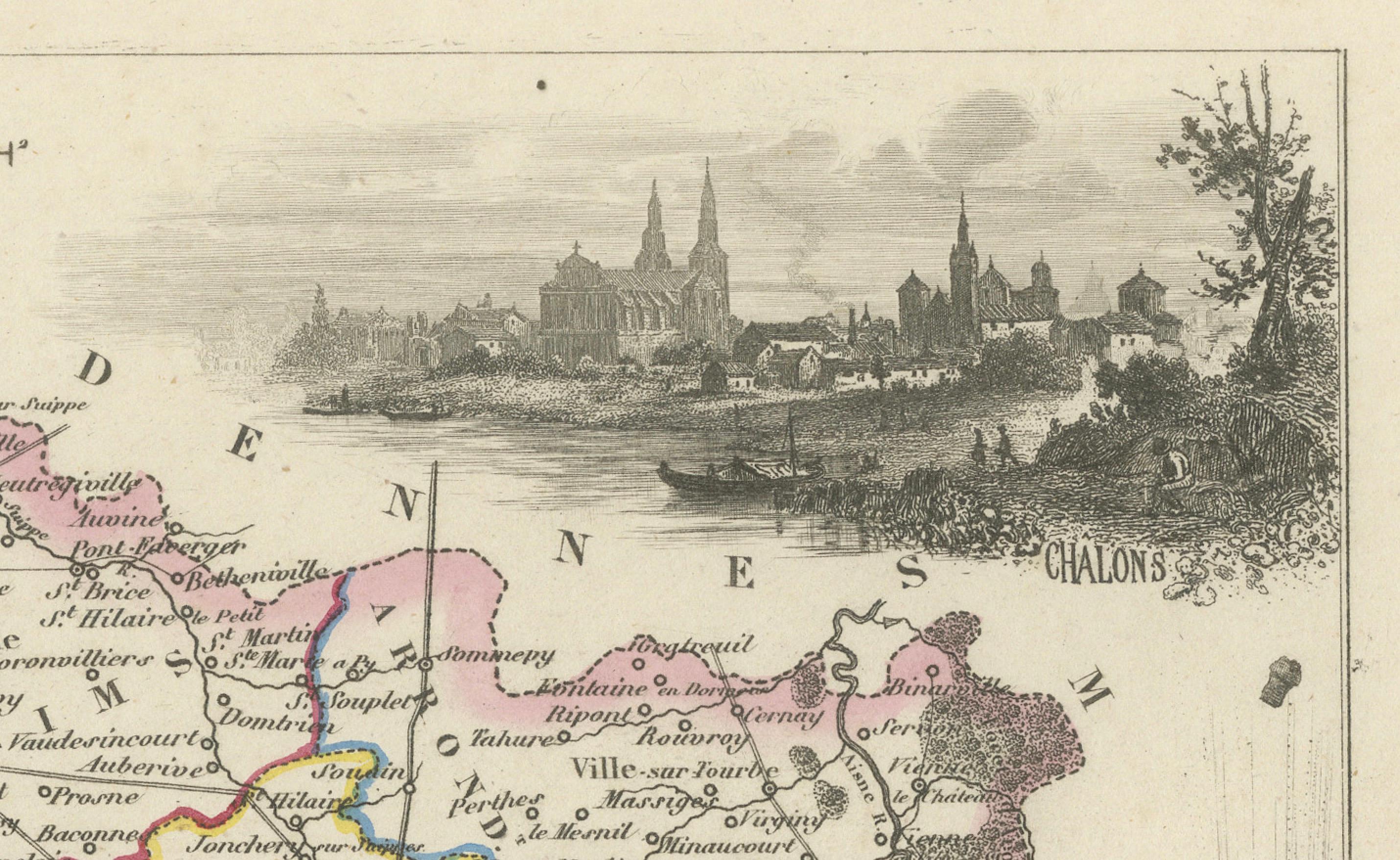 XIXe siècle Carte ancienne de la Marne, France - Gravée par Levasseur, 1850s en vente