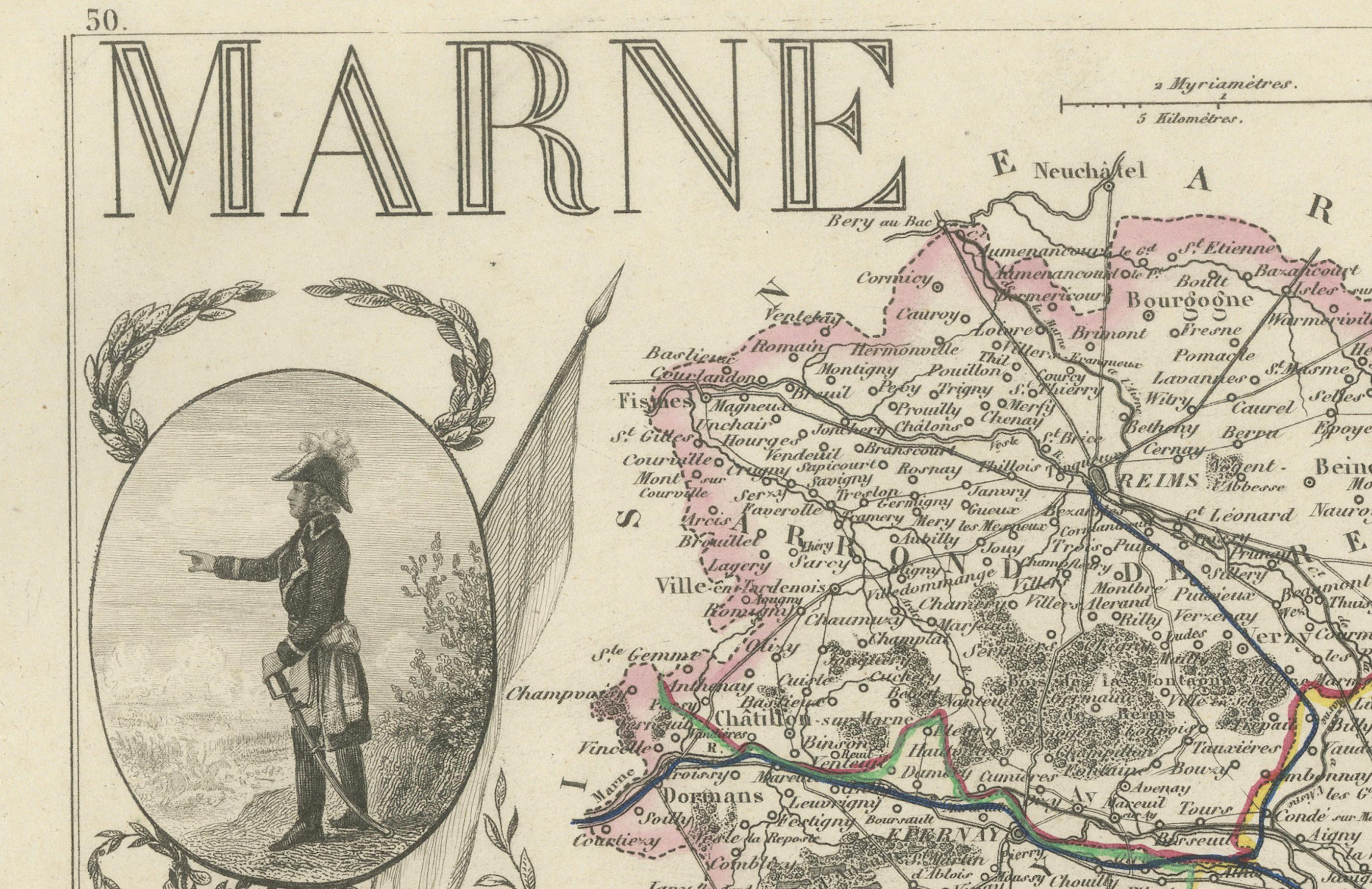 Papier Carte ancienne de la Marne, France - Gravée par Levasseur, 1850s en vente