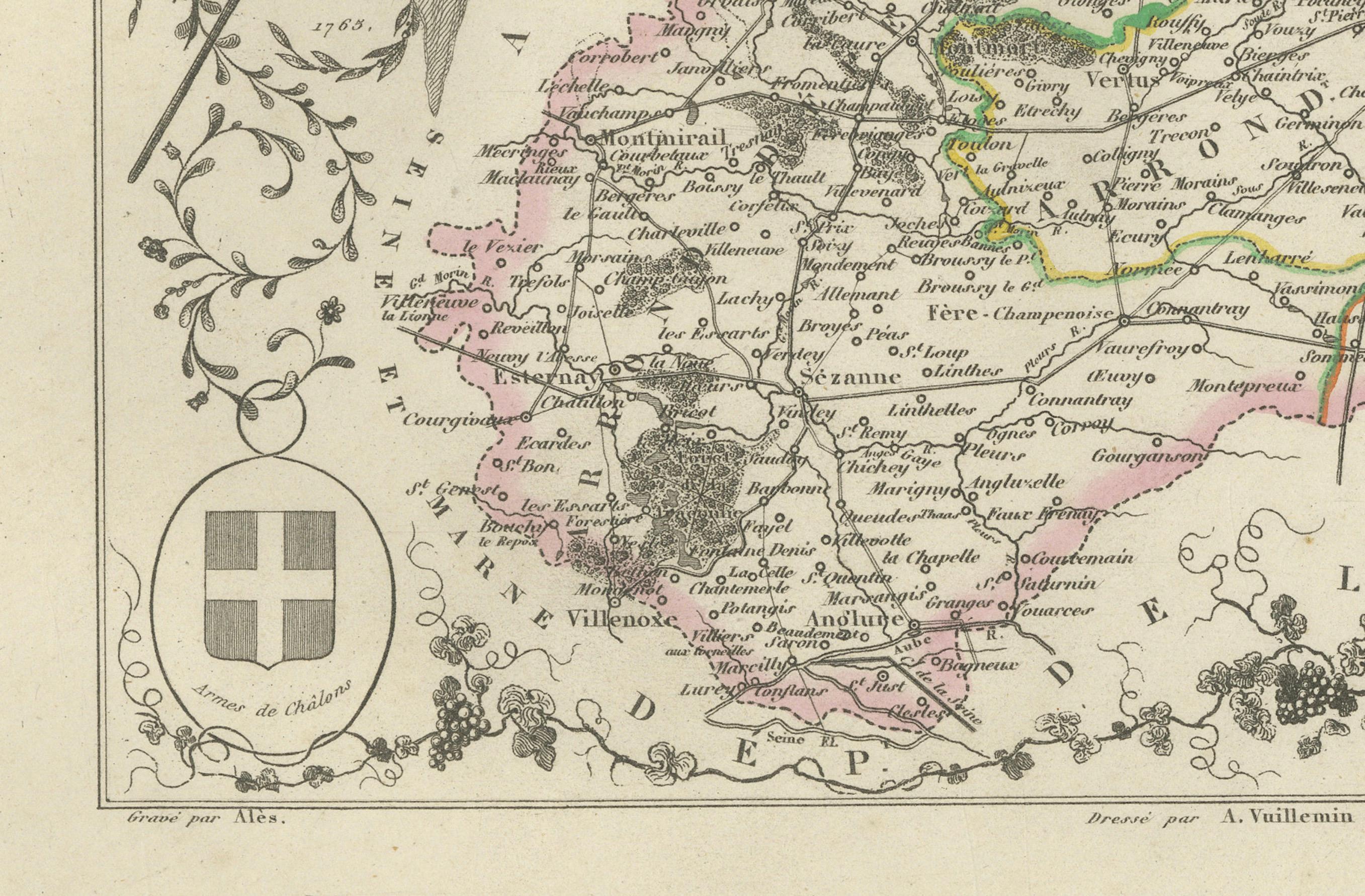 Carte ancienne de la Marne, France - Gravée par Levasseur, 1850s en vente 1