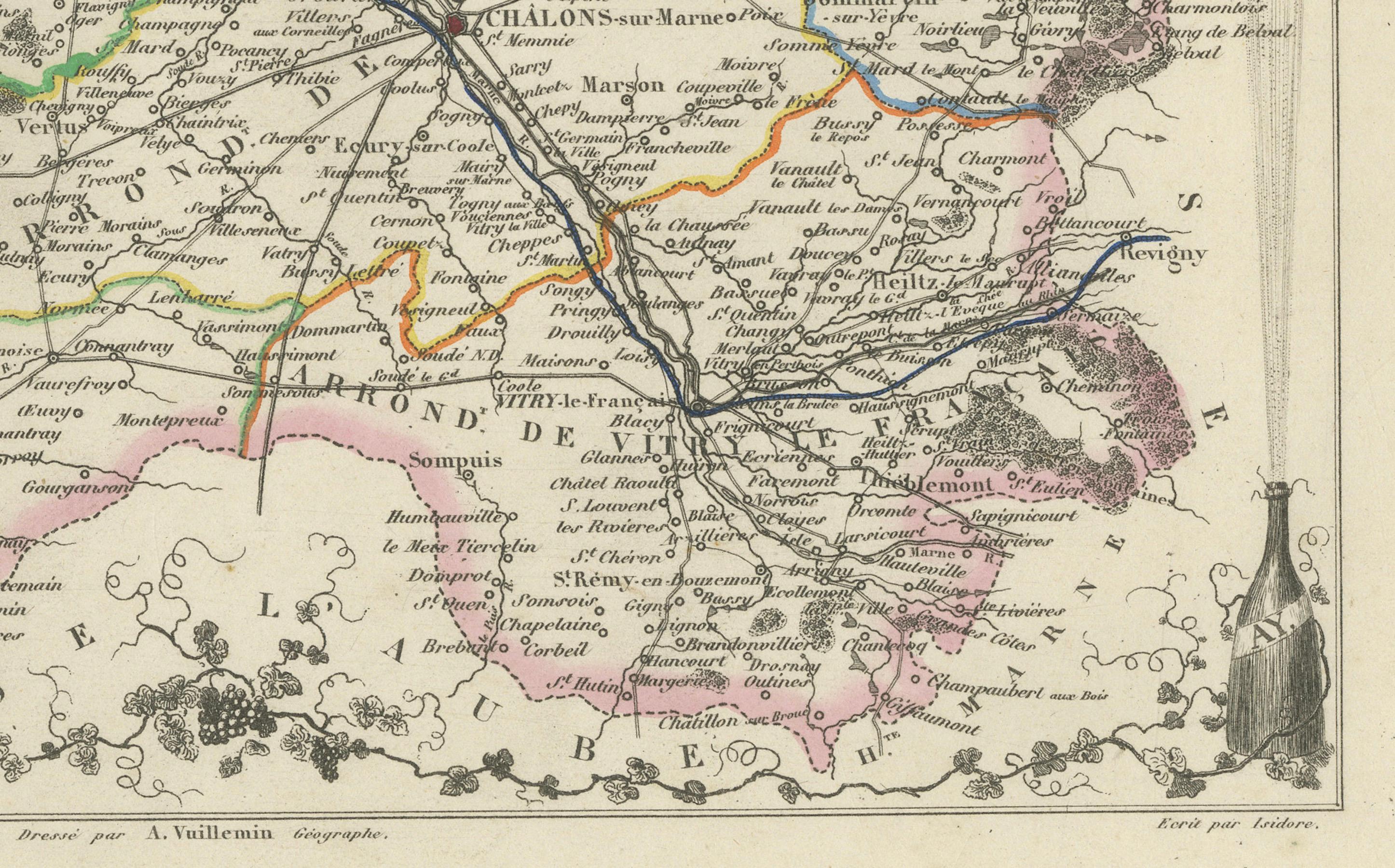 Carte ancienne de la Marne, France - Gravée par Levasseur, 1850s en vente 2