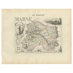 Antique Map of Marne, France – Engraved by Levasseur, 1850s