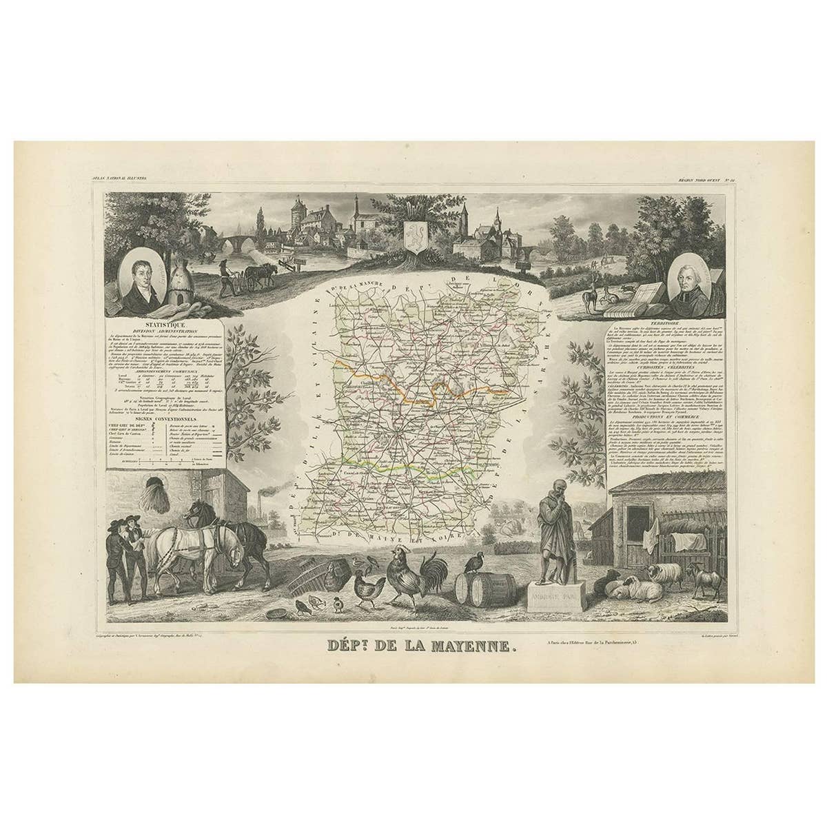 Antique Map of Mayenne ‘France’ by V. Levasseur, 1854