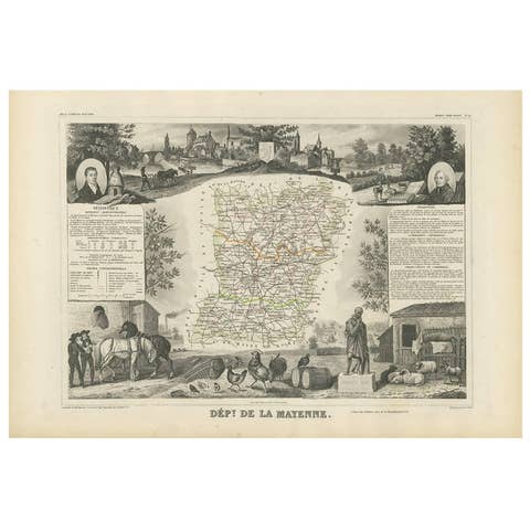 Antique Map of Mayenne ‘France’ by V. Levasseur, 1854