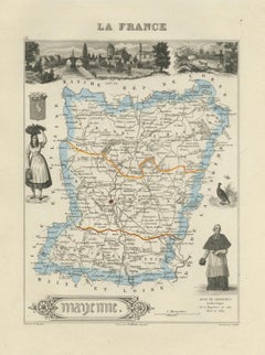Antique Map of Mayenne – Hand-Colored Engraving by Levasseur, France c.1850