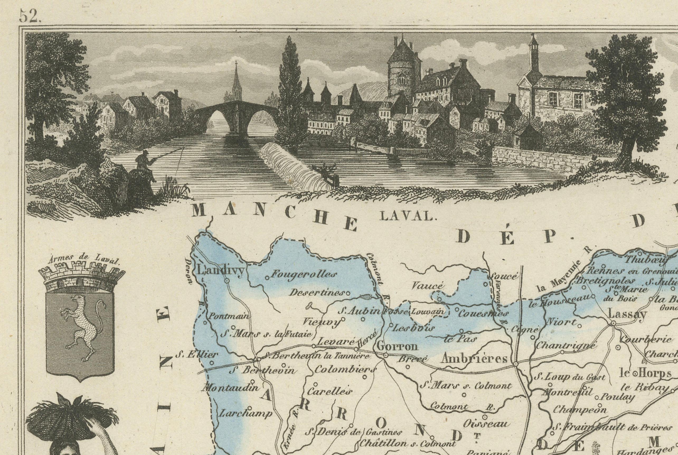 Gravé Carte ancienne de la Mayenne - Gravure coloriée à la main par Levasseur, France c.1850 en vente