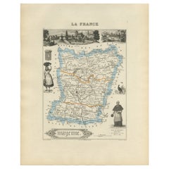 Antique Map of Mayenne – Hand-Colored Engraving by Levasseur, France c.1850
