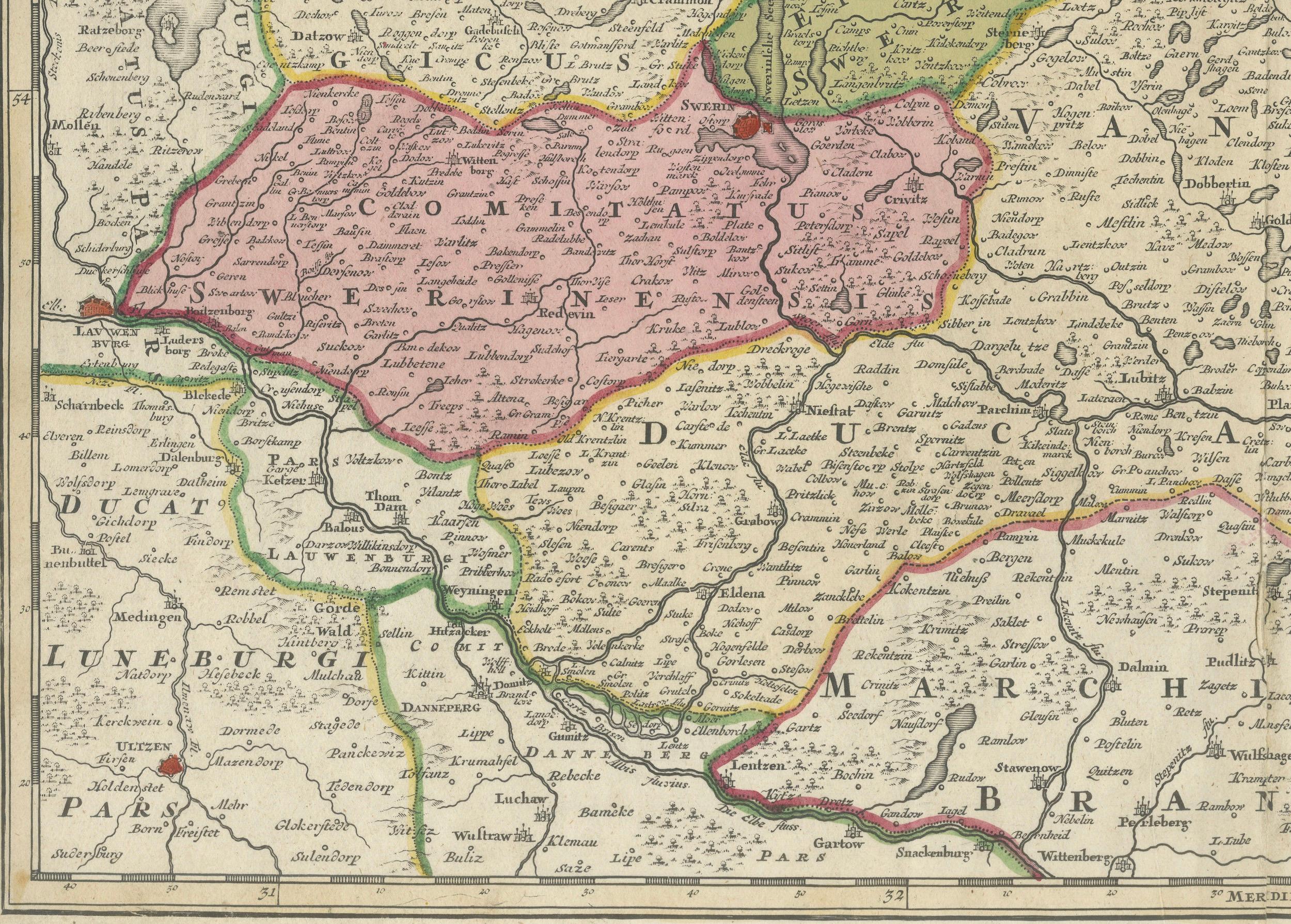Antique Map of Mecklenburg-Vorpommern in Germany by J.B. Homann, c.1720 In Good Condition For Sale In Langweer, NL