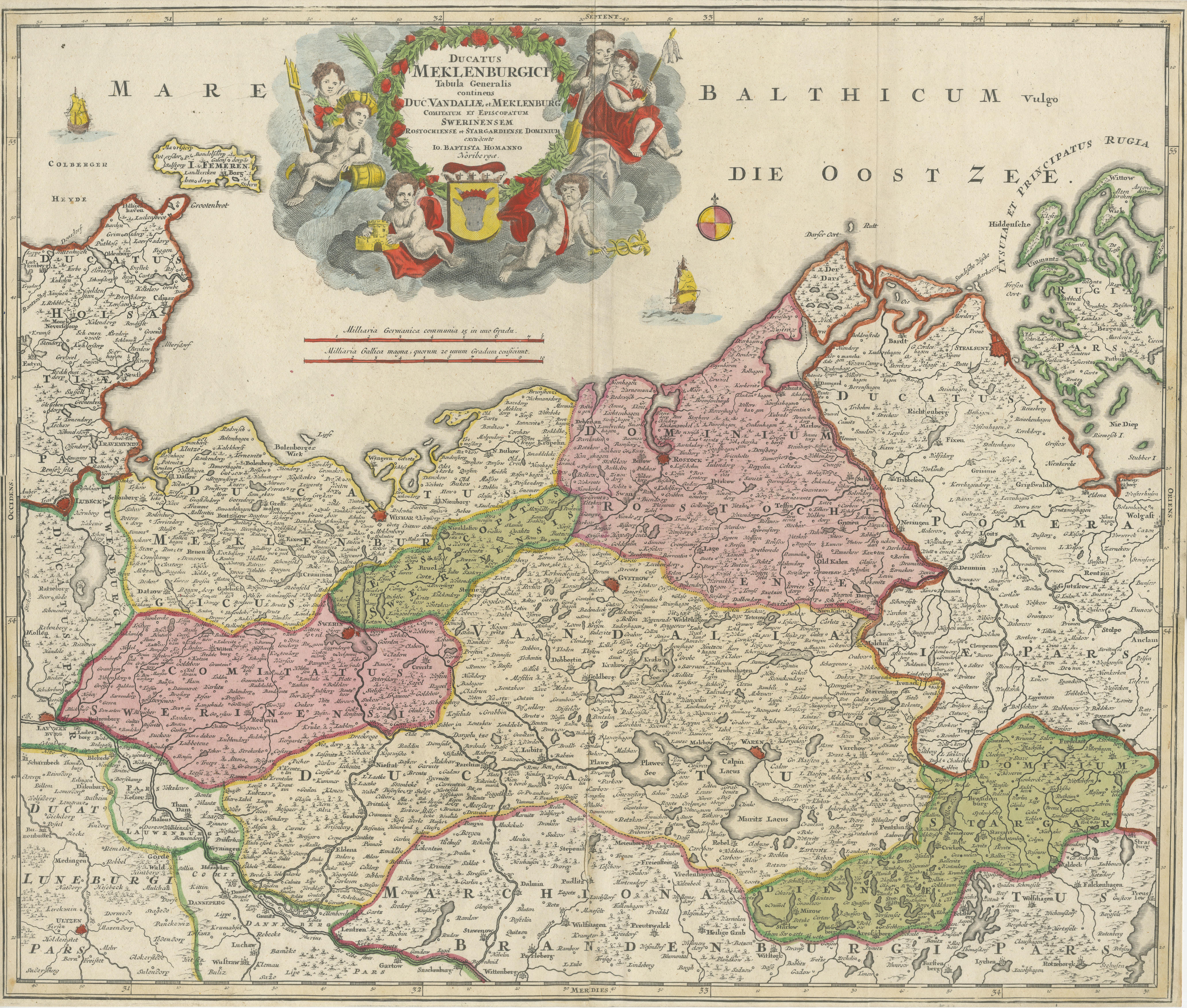 Antique Map of Mecklenburg-Vorpommern in Germany by J.B. Homann, c.1720
