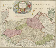 Antique Map of Mecklenburg-Vorpommern in Germany by J.B. Homann, c.1720