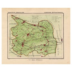 Carte ancienne de Menaldumadeel, ville du Pays de Friesland, Pays-Bas, 1868