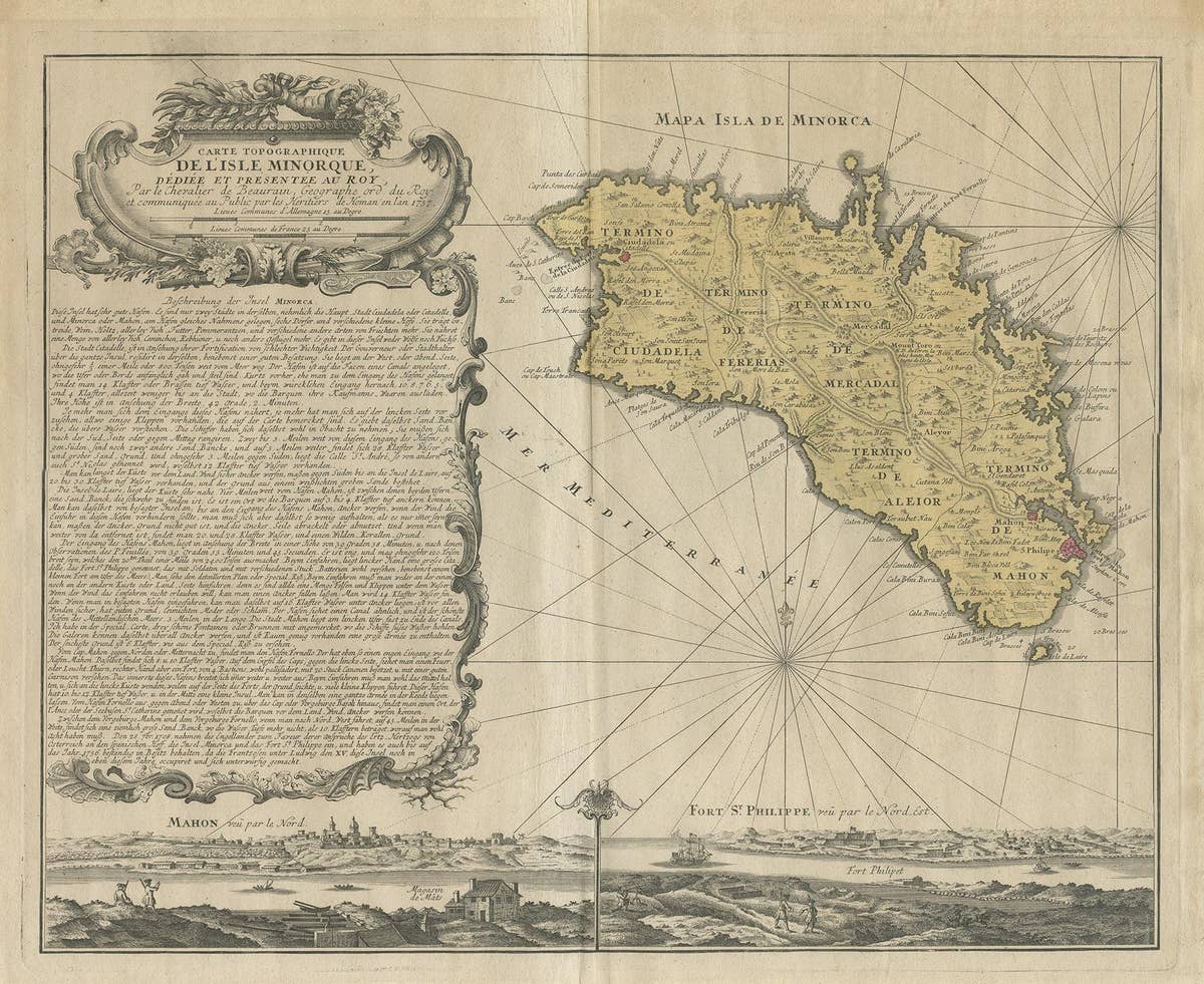 Antique Map of Menorca / Minorca by Homann Heirs '1757'