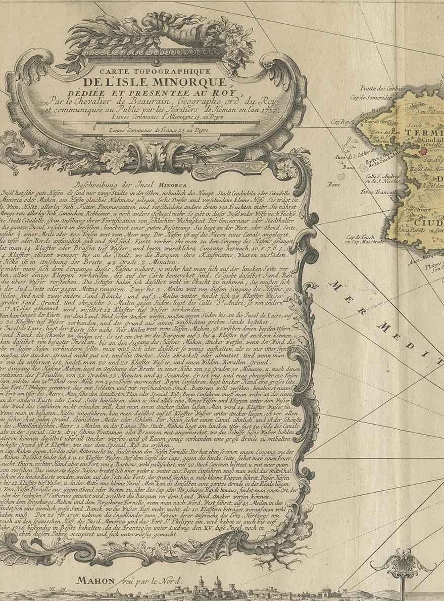 XVIIIe siècle Carte ancienne de Menorca / Minorca par Homann Heirs '1757' en vente