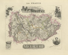 Carte ancienne de la Meurthe, France - coloriée à la main par Vuillemin, c.1850