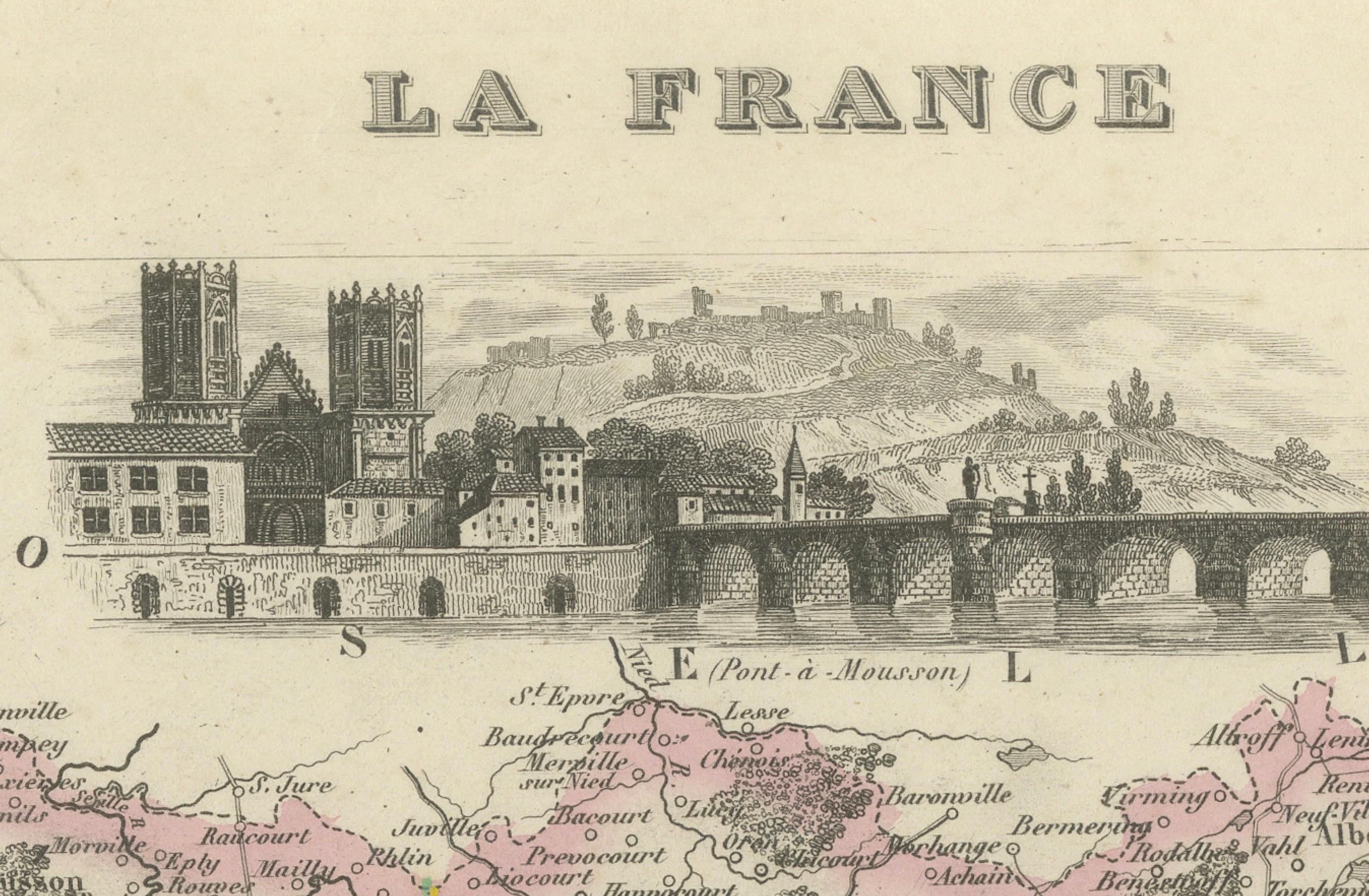 Engraved Antique Map of Meurthe, France – Hand-Colored by Vuillemin, c.1850 For Sale