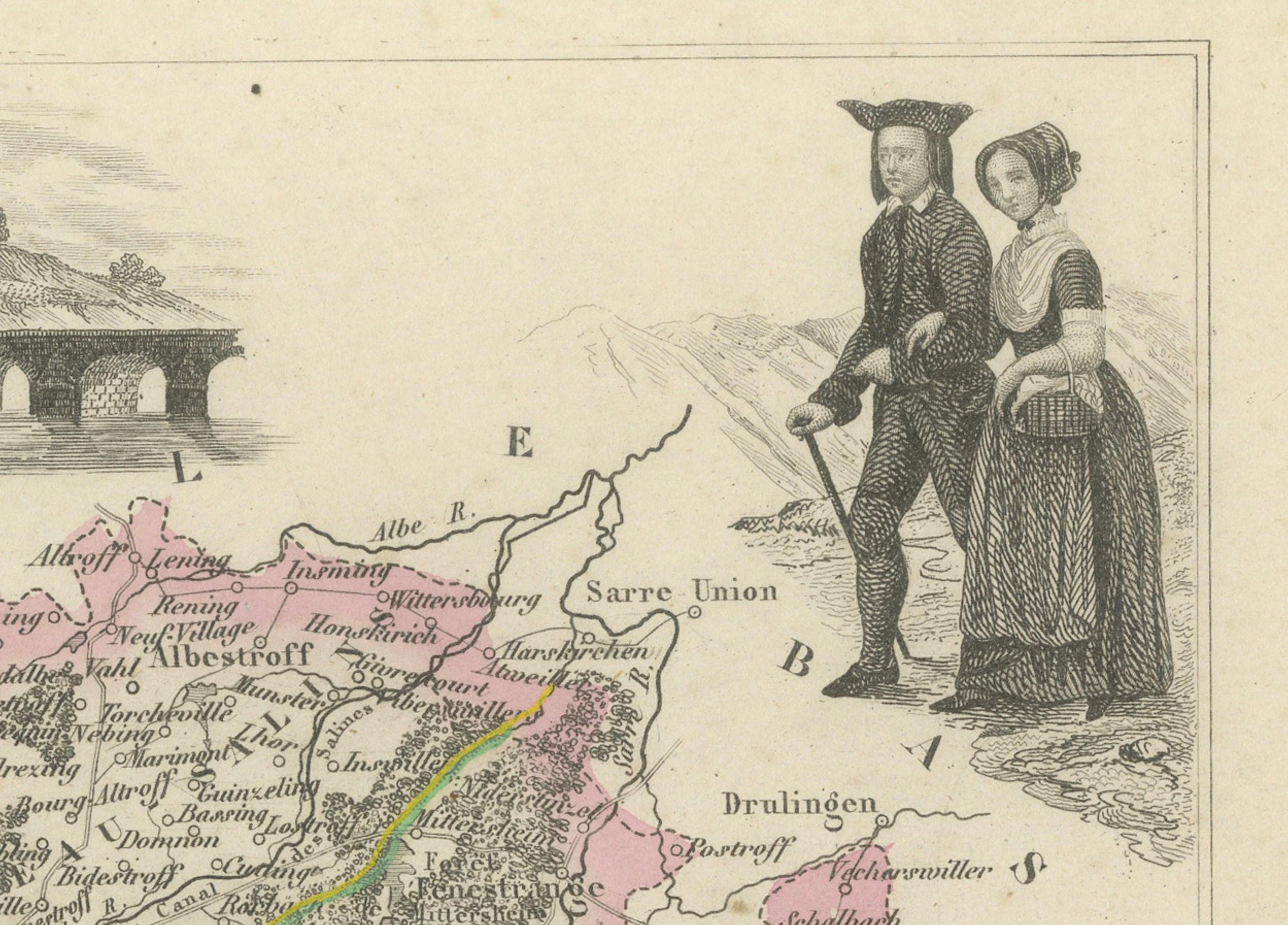 Antique Map of Meurthe, France – Hand-Colored by Vuillemin, c.1850 In Good Condition For Sale In Langweer, NL