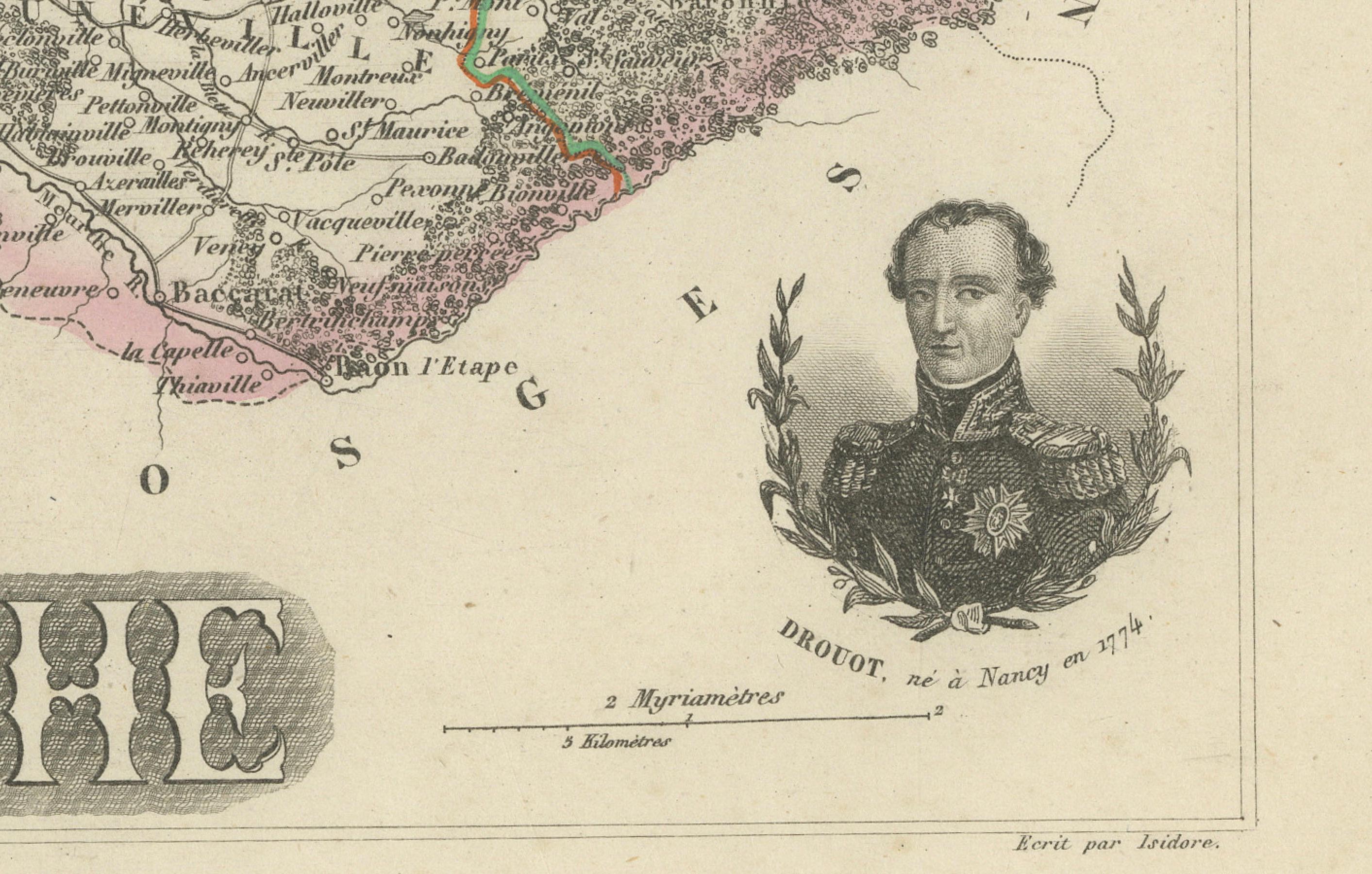 19th Century Antique Map of Meurthe, France – Hand-Colored by Vuillemin, c.1850 For Sale