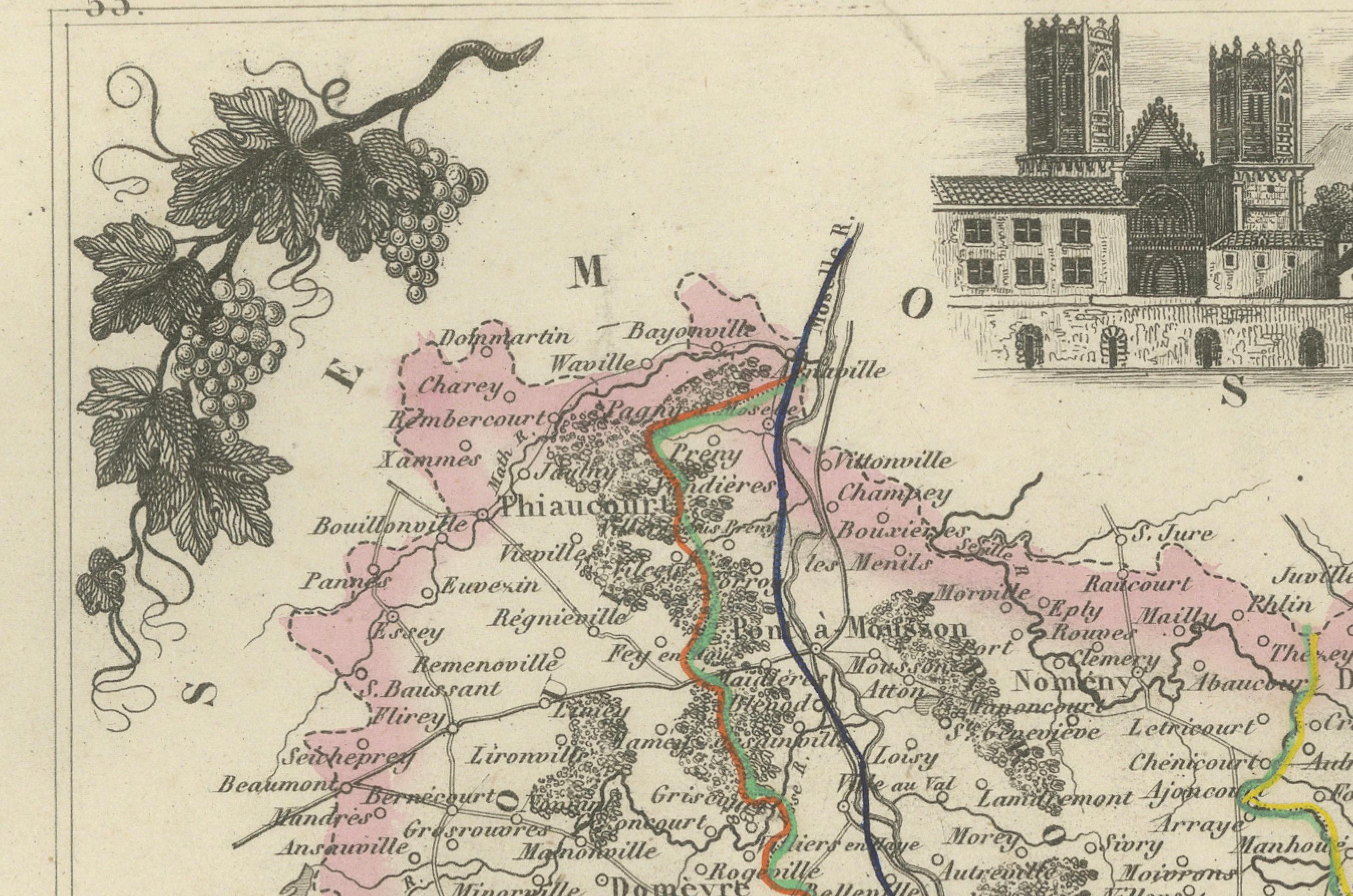 Antique Map of Meurthe, France – Hand-Colored by Vuillemin, c.1850 For Sale 2