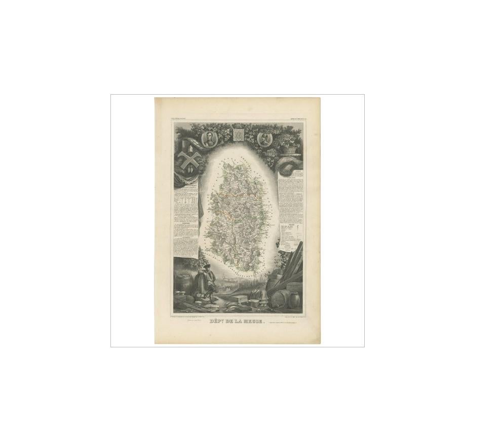 XIXe siècle Carte ancienne de la Meuse « France » par V. Levasseur, 1854 en vente