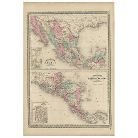 Antique Map of Mexico and Central America by Johnson '1872'