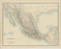 Antique Map of Mexico by Johnston, '1909'