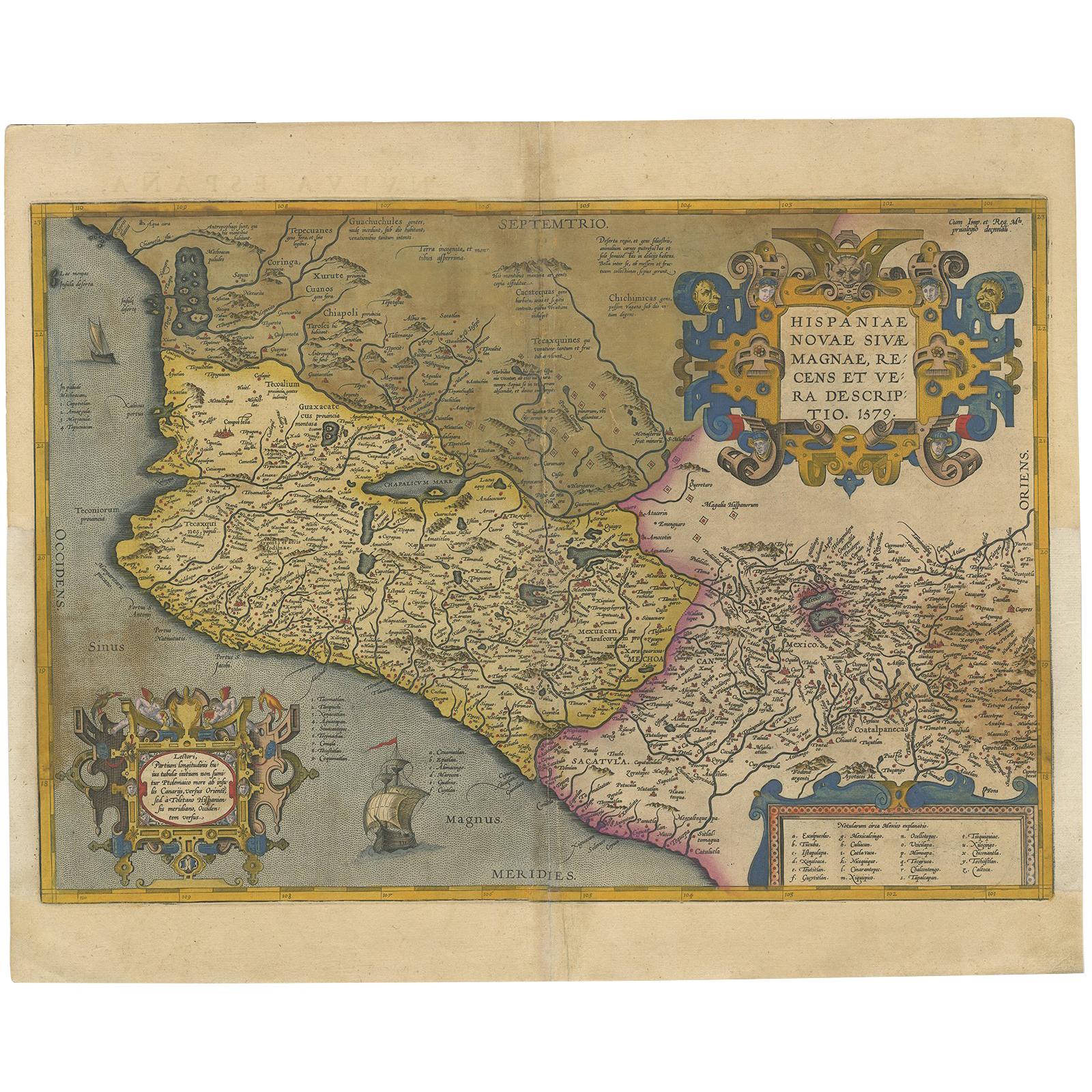 Antique Map of Mexico by Ortelius, circa 1602