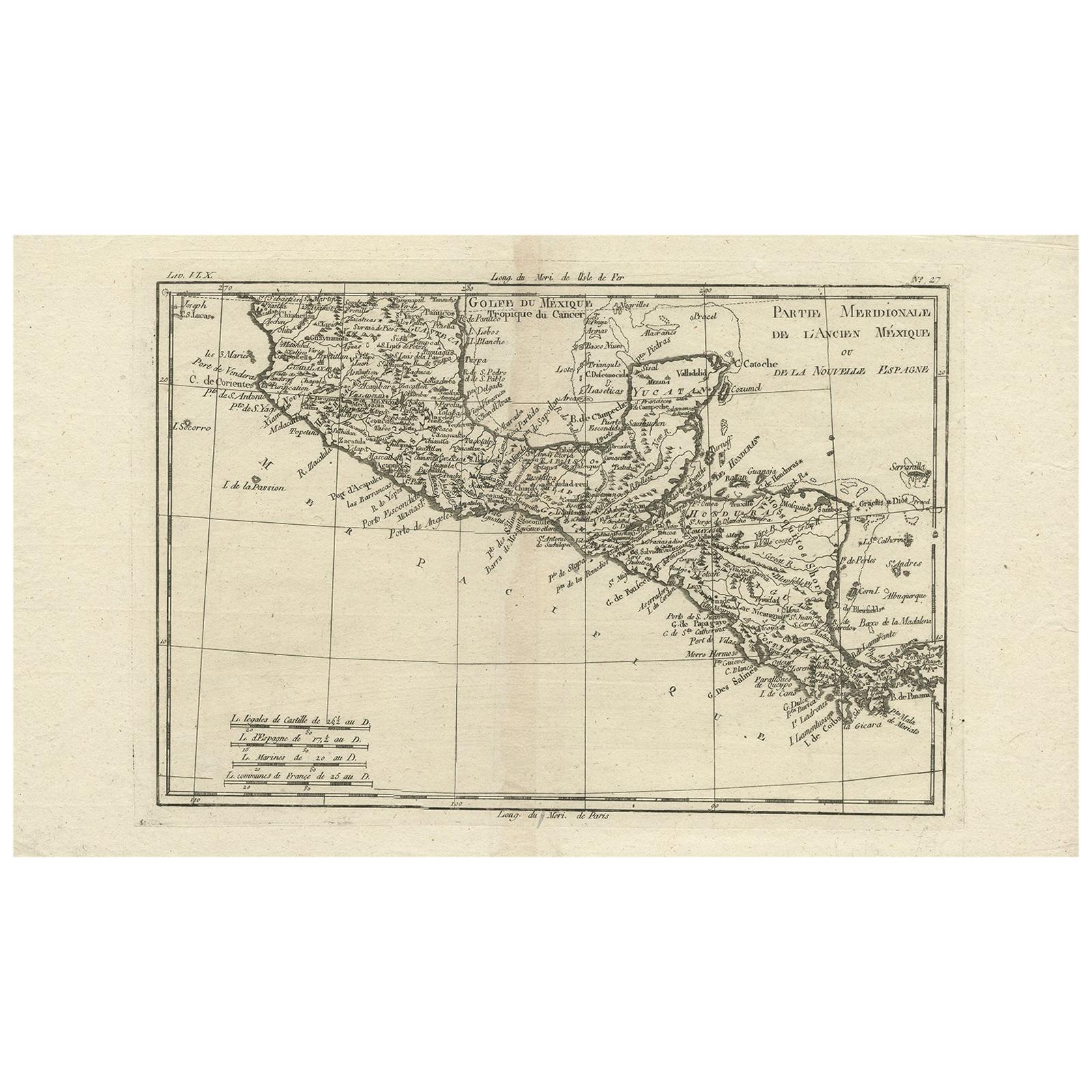 Antique Map of Mexico by R. Bonne, circa 1780