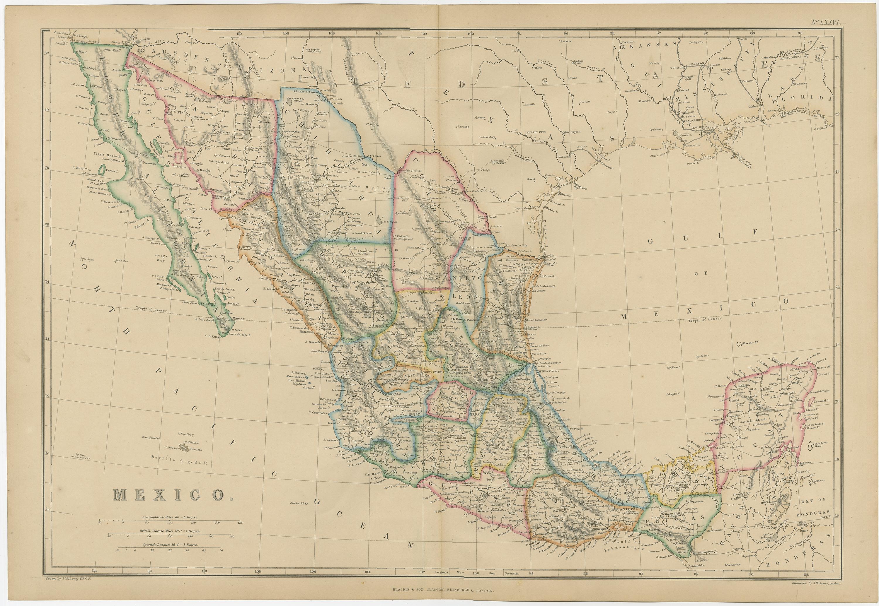 Antique map titled 'Mexico'. Original antique map of Mexico. This map originates from ‘The Imperial Atlas of Modern Geography’. Published by W. G. Blackie, 1859.