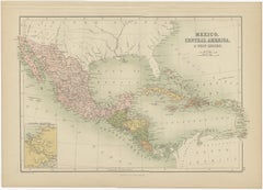 Antique Map of Mexico, Central America and West Indies by A & C. Black, 1870