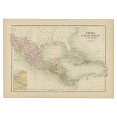 Antique Map of Mexico, Central America and West Indies by A & C. Black, 1870