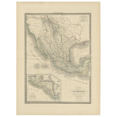 Antique Map of Mexico, Texas and Upper California by Lapie, 1842