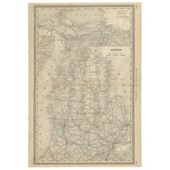 Antique Map of Michigan – The Wolverine State with Railroads & Counties, 1888