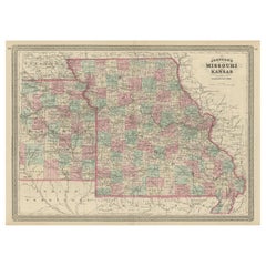 Antique Map of Missouri and Kansas by Johnson, '1872'