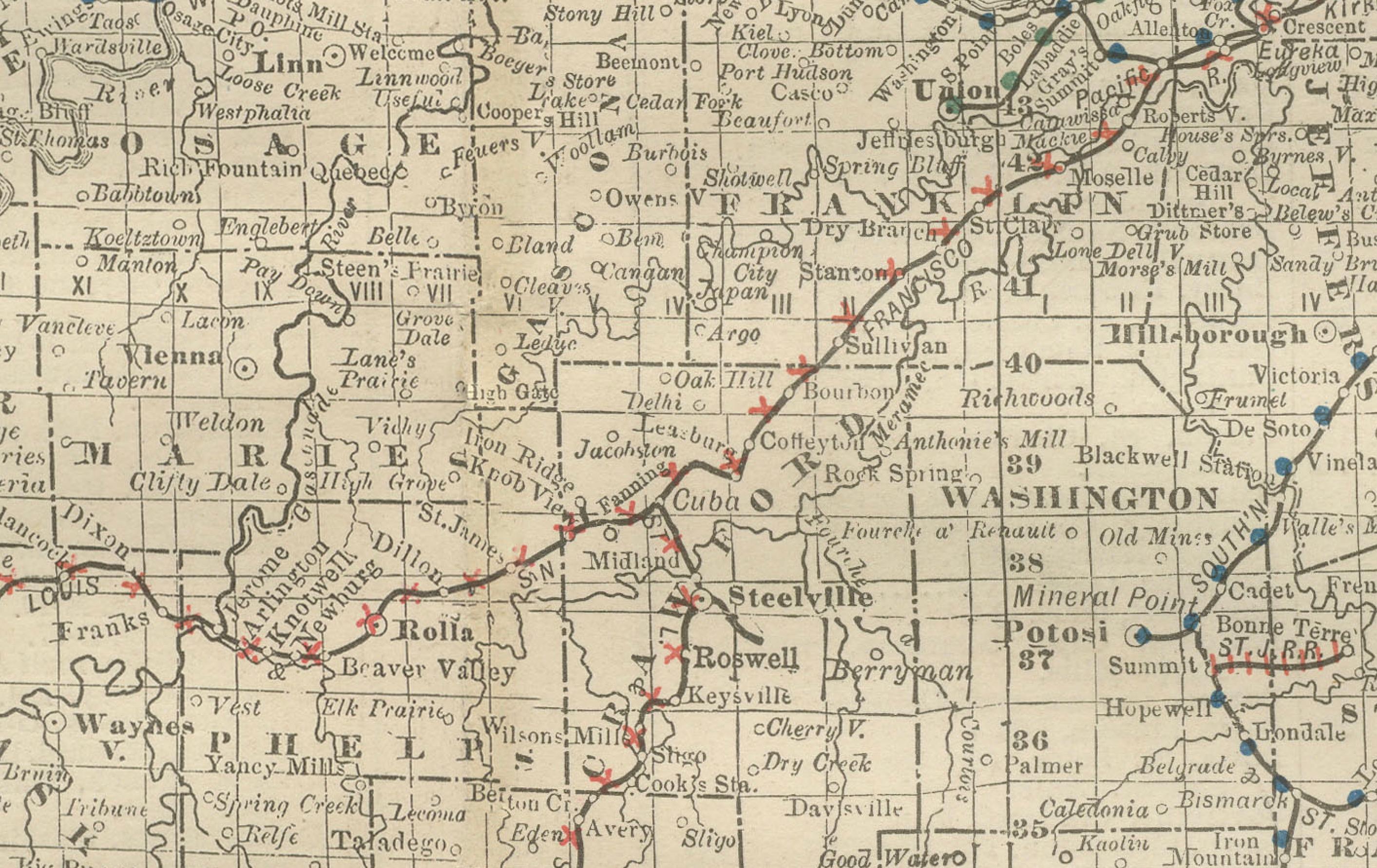 Engraved Antique Map of Missouri – The Show-Me State with St. Louis Inset, 1888 For Sale
