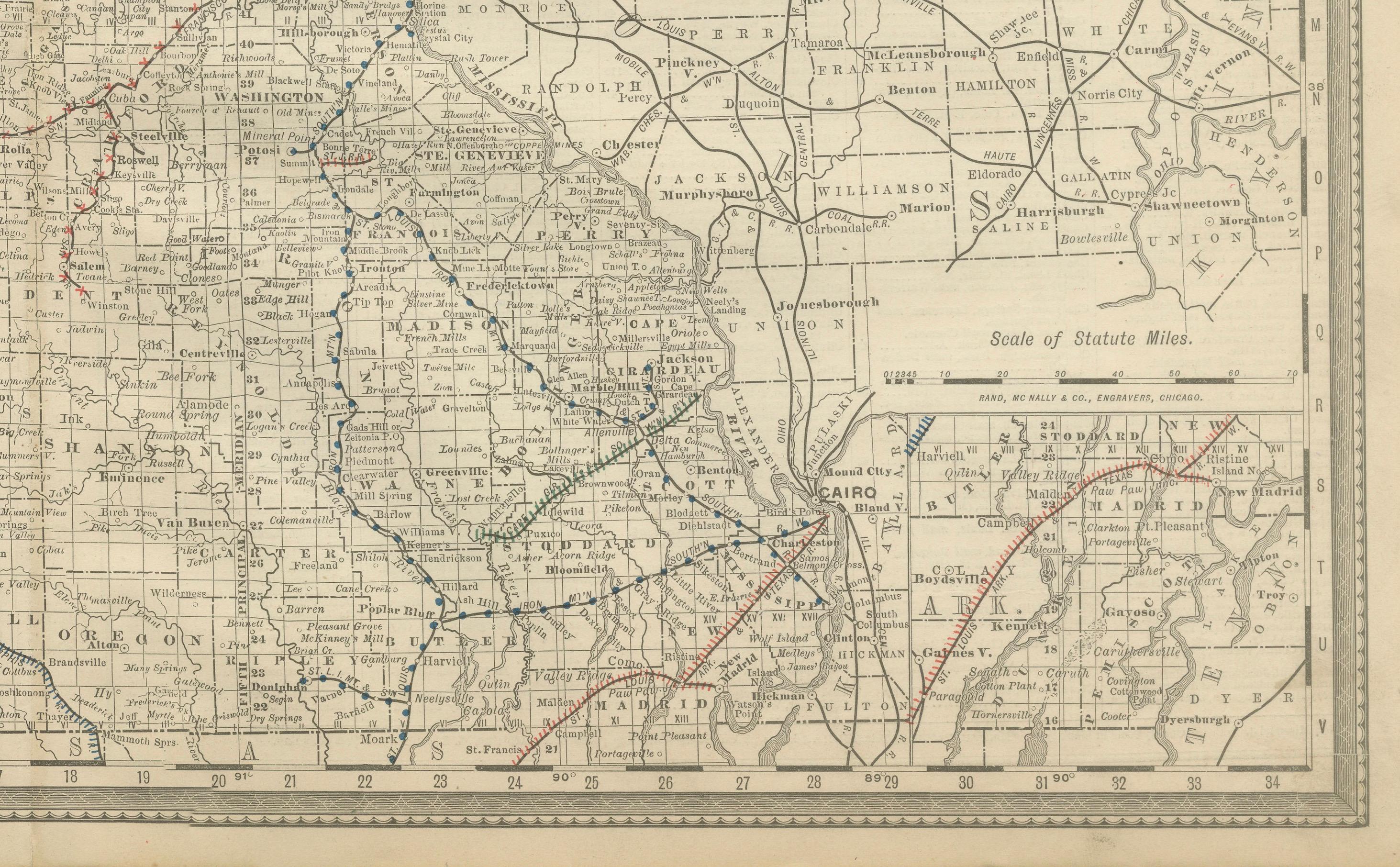 19th Century Antique Map of Missouri – The Show-Me State with St. Louis Inset, 1888 For Sale