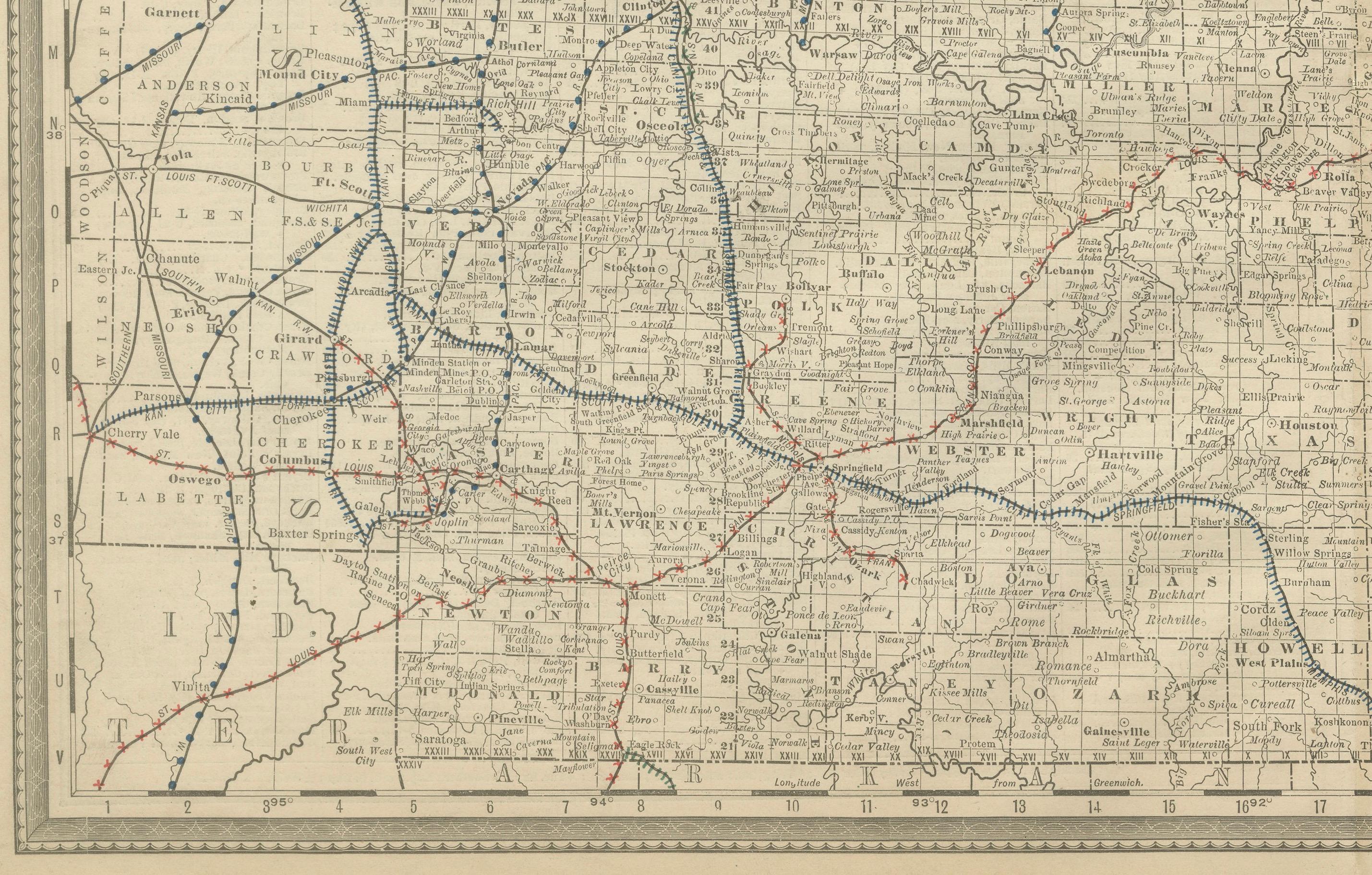 Paper Antique Map of Missouri – The Show-Me State with St. Louis Inset, 1888 For Sale
