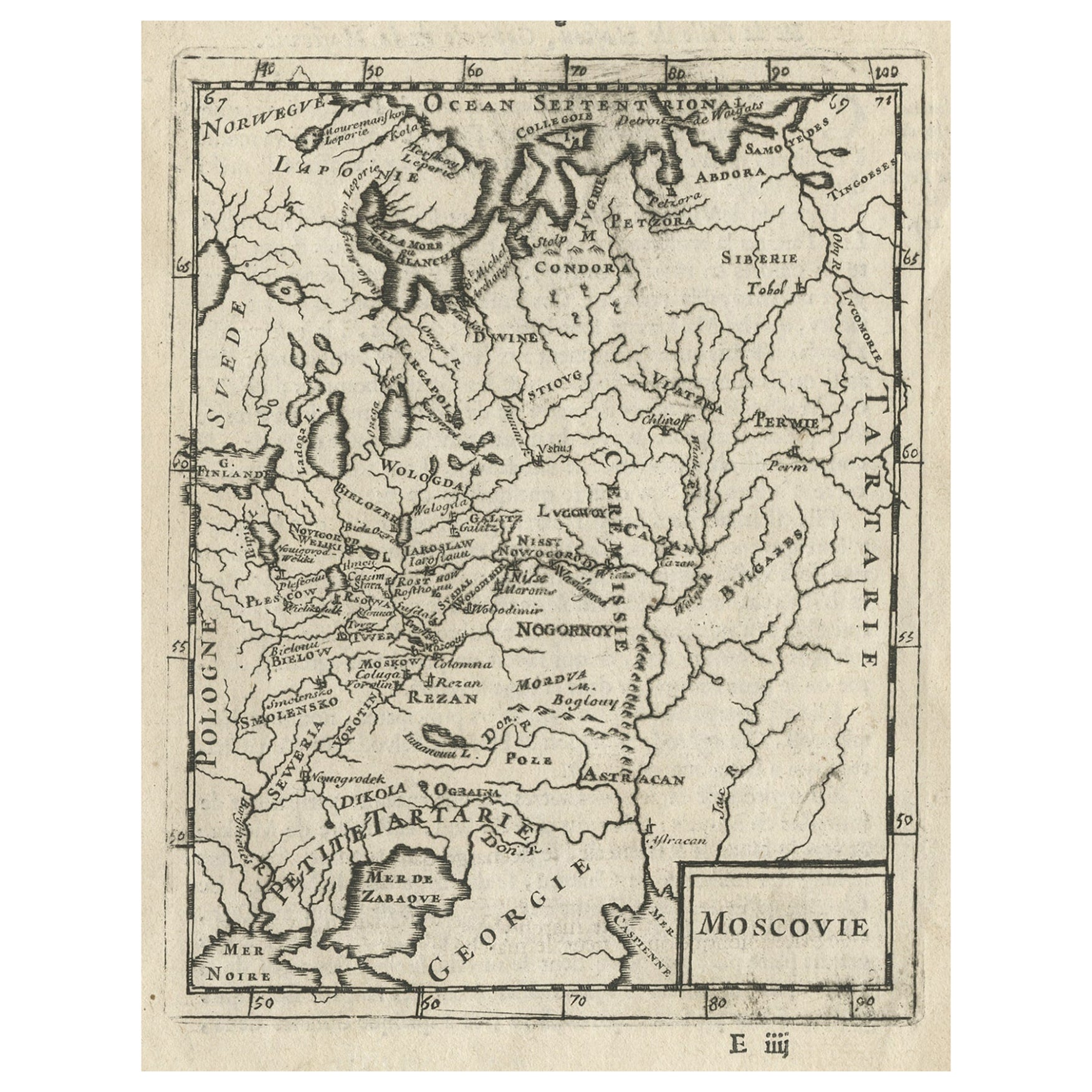 Mapa antiguo de Ucrania y Rusia actuales titulado Moscovie "Moscú", ca.1683