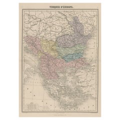 Carte ancienne de la Moldova à la Thessalie et de l' Adriatique à la mer noire, 1880