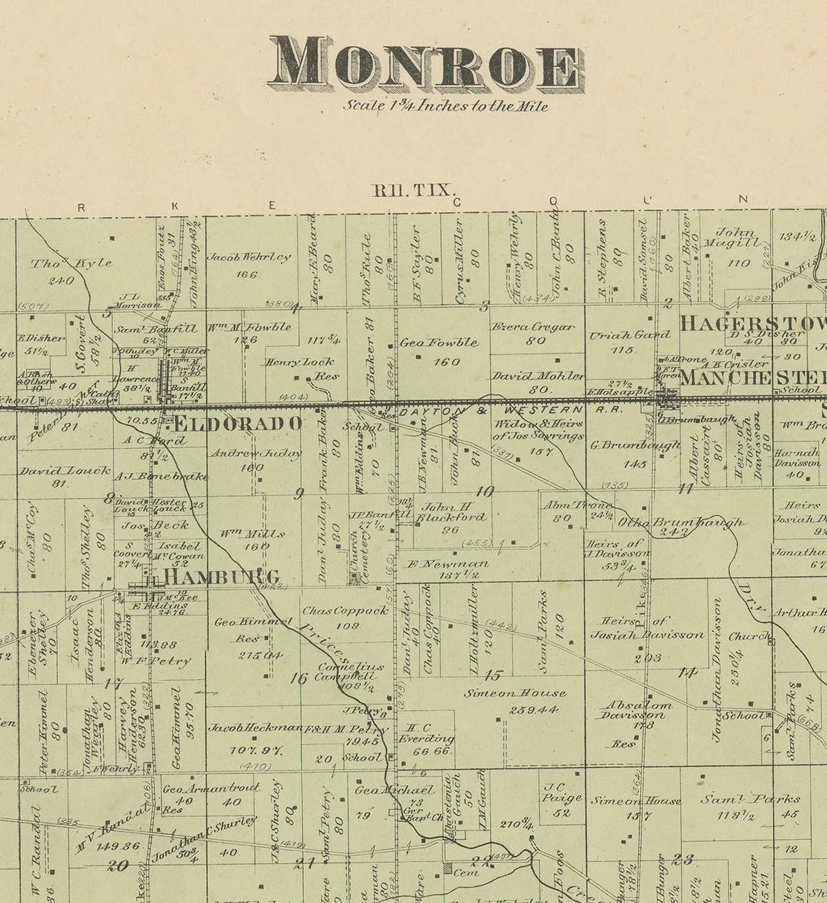 Antique Map of Monroe County 'Ohio' by Titus '1871'