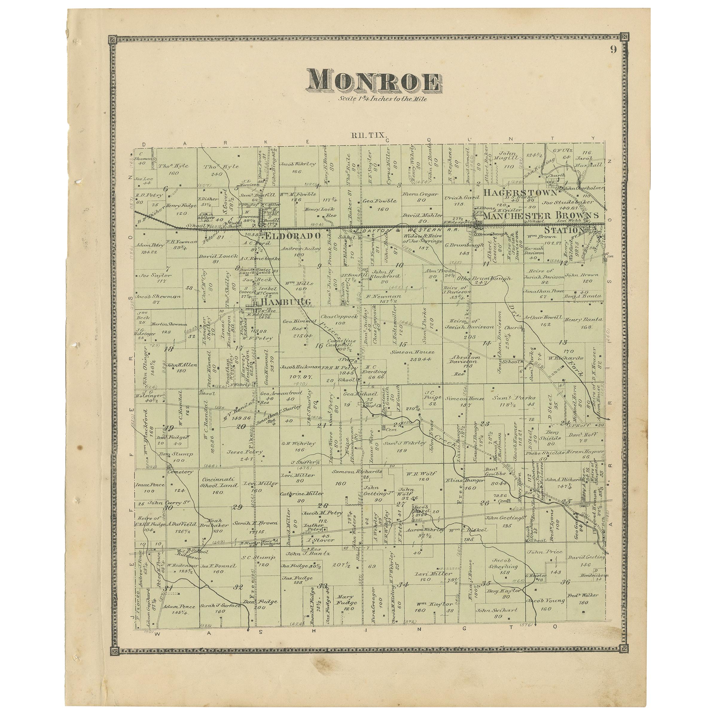 Antique Map of Monroe County 'Ohio' by Titus '1871' For Sale
