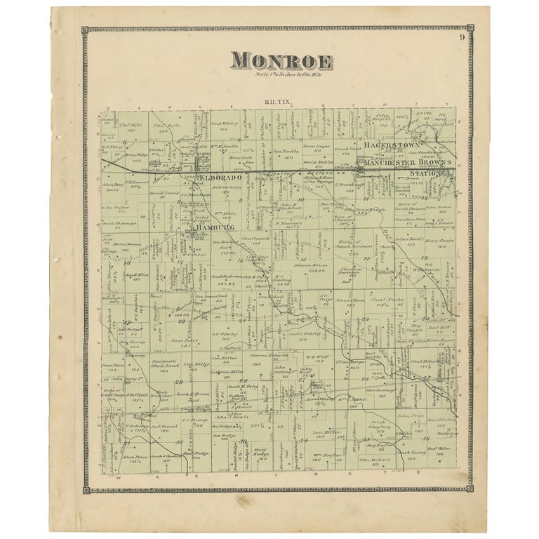 Antique Map of Monroe County 'Ohio' by Titus '1871' For Sale at 1stDibs