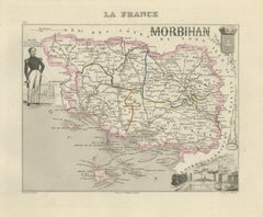 Carte ancienne du Morbihan par Vuillemin - France Département Map c.1850