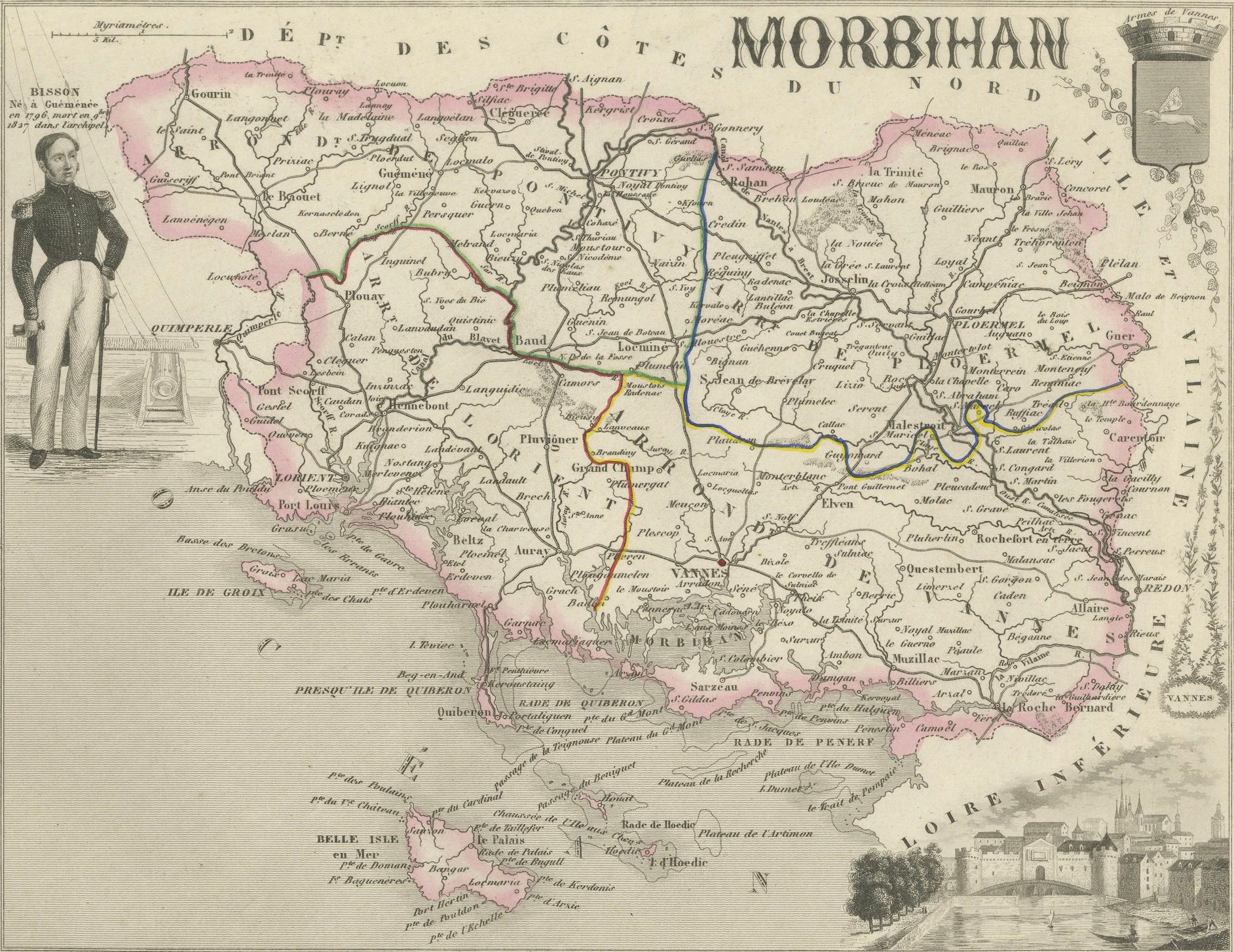 Antique Map of Morbihan by Vuillemin – France Département Map c.1850