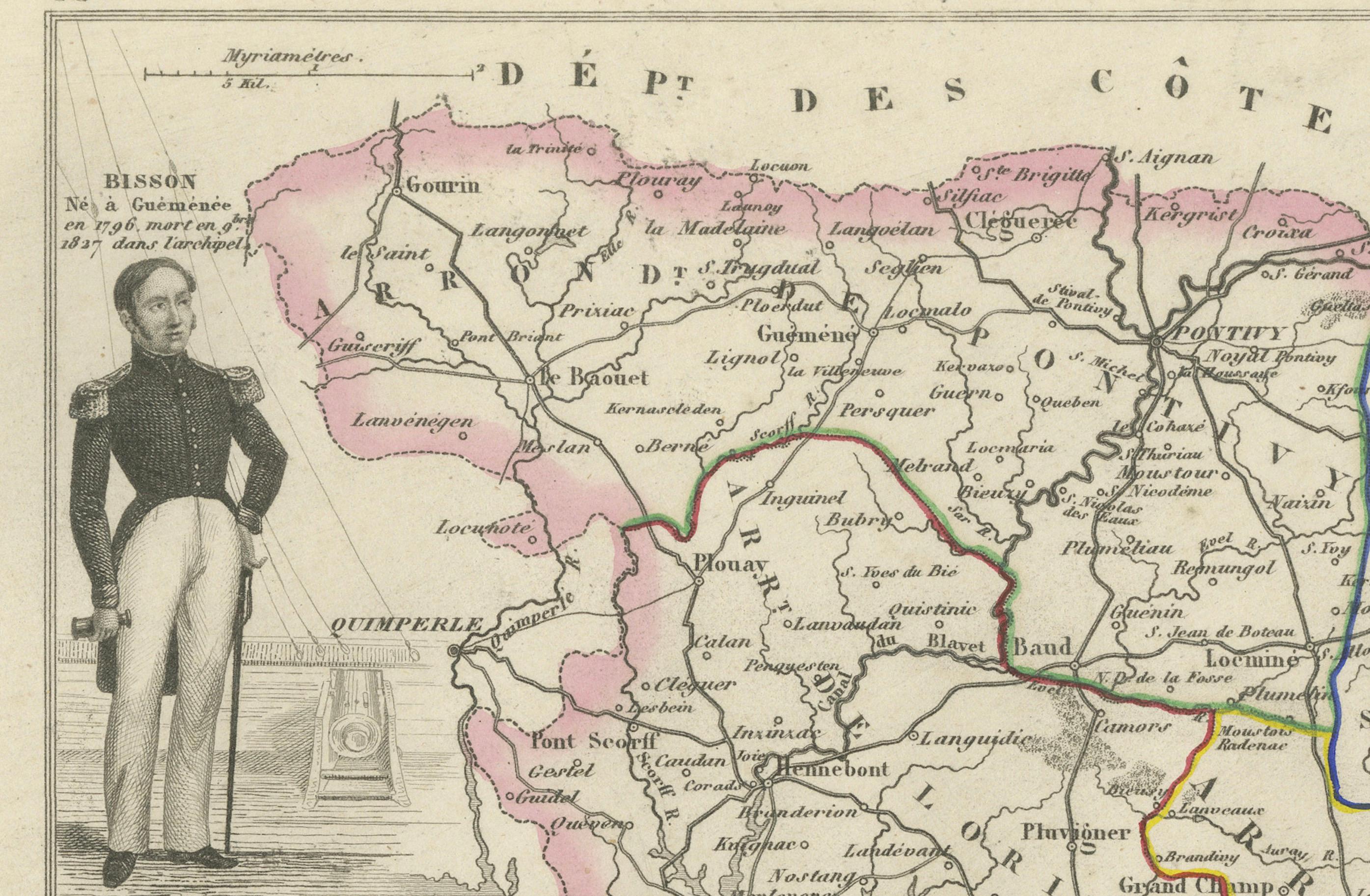 Antique Map of Morbihan by Vuillemin – France Département Map c.1850