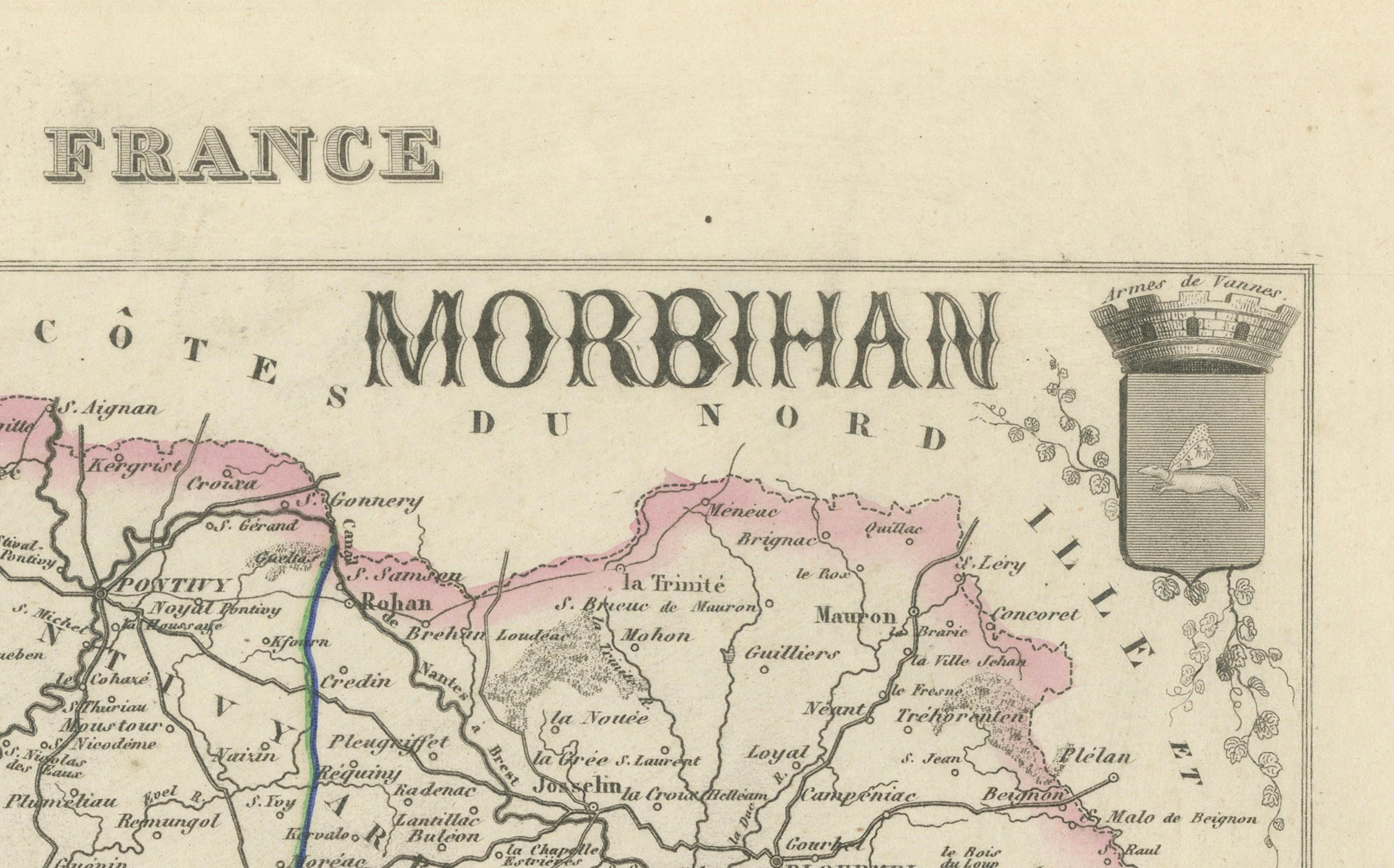 Antique Map of Morbihan by Vuillemin – France Département Map c.1850