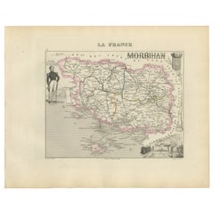 Antique Map of Morbihan by Vuillemin – France Département Map c.1850